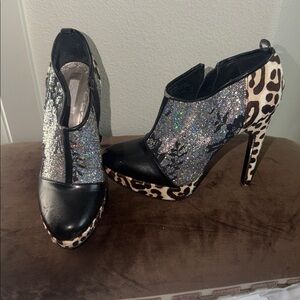 Rachael, Roy Leopard Print and Glitter High Heels